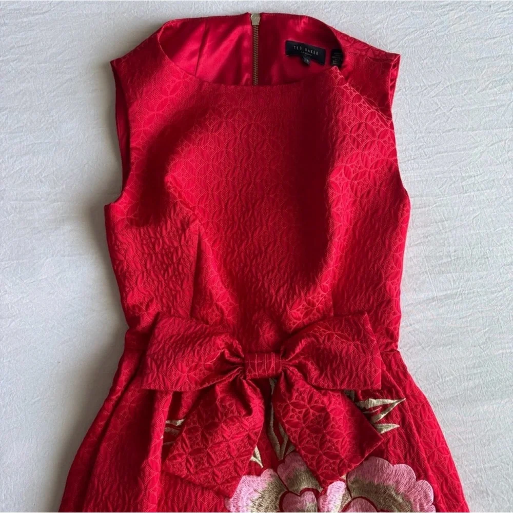 Ted Baker Red Floral Sleeveless Dress size 1 - Picture 7 of 7
